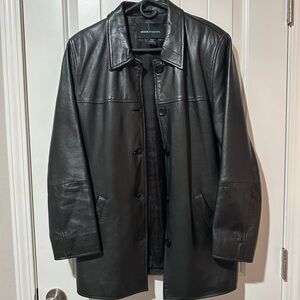 Moda International Black Leather Coat Medium (winter, warm)